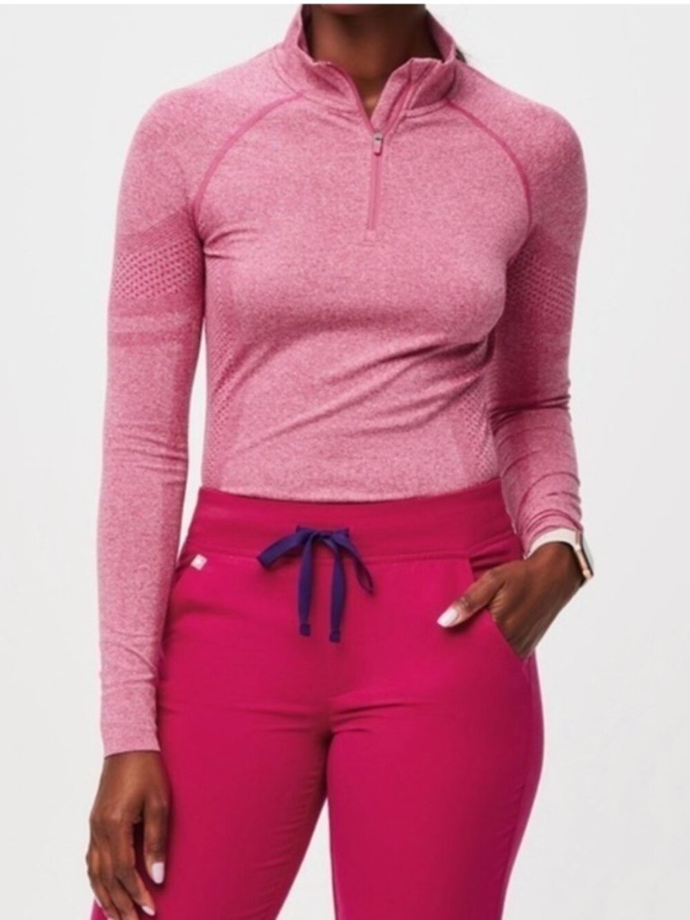 FIGS Seamless 1/4 Zip Long Sleeve Underscrub Pink Women's S